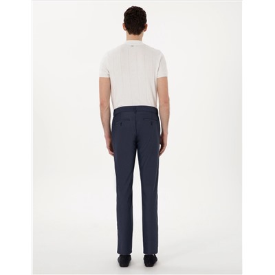 Lacivert Slim Fit Beli Lastikli Kanvas Pantolon