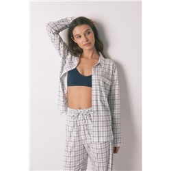 Pijama camisero algodón cuadros azul