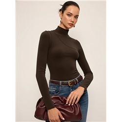 Seam Detail Mock Neck Long-Sleeve T-Shirt