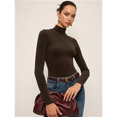 Seam Detail Mock Neck Long-Sleeve T-Shirt