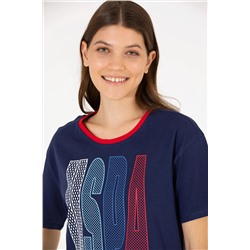 Kadın Lacivert Bisiklet Yaka Tişört