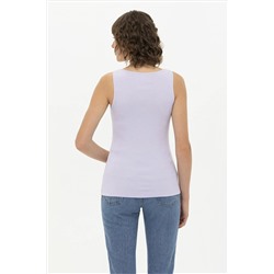 Kadın Lila Bisiklet Yaka Kolsuz Basic Tişört