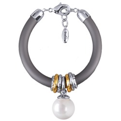 Браслет Гевея (Майорка 16мм белая, каучук серый; покрытие родий) 19-22см, Есть комплект