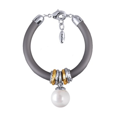 Браслет Гевея (Майорка 16мм белая, каучук серый; покрытие родий) 19-22см, Есть комплект