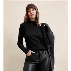 Ribbed Mock-Neck T-Shirt