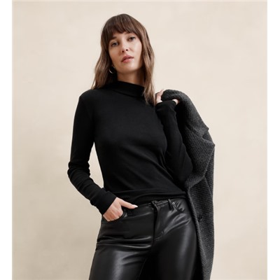 Ribbed Mock-Neck T-Shirt