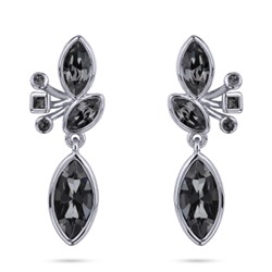 Серьги Эйва (кристаллы SW темно-серые; покрытие родий), Есть комплект