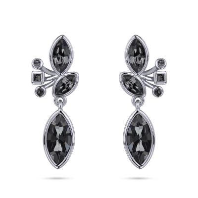 Серьги Эйва (кристаллы SW темно-серые; покрытие родий), Есть комплект