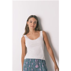 Camiseta tirantes algodón blonda gris
