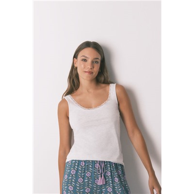 Camiseta tirantes algodón blonda gris