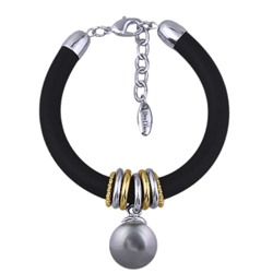 Браслет Гевея (Майорка 16мм серо-голубая, каучук черный; покрытие родий) 19-22см, Есть комплект