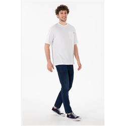 Erkek Comfort Fit Bisiklet Yaka Beyaz Tişört