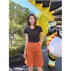 Женские удлиненные льняные шорты с ремнем в комплекте (8цветов)