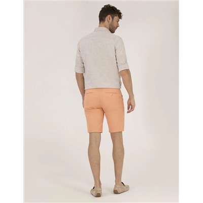 Turuncu Slim Fit Keten Karışımlı Beli Lastikli Bermuda Şort