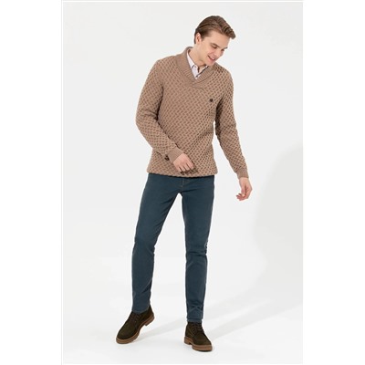 Erkek Camel Melanj Şal Yaka Triko Kazak