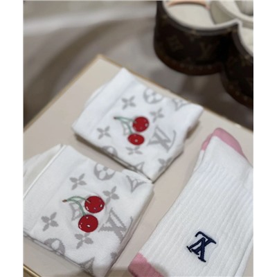 Набор стильных носков Loui*s Vuitto*n x Takash*i Murakam*i унисекс с вышивкой вишни