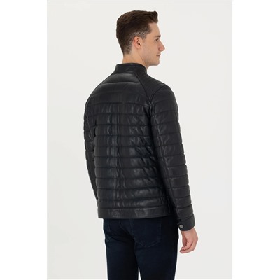 Erkek Lacivert Deri Ceket