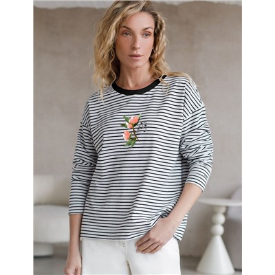 Лонгслив в полоску с принтом из премиального хлопка с эластаном