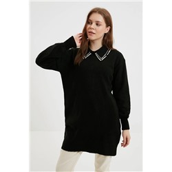 TRENDYOL MODEST Siyah Bebe Yaka İncili Yumuşak Triko Kazak TCTAW22AK0238