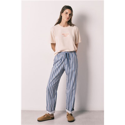 Pantalón largo viscosa estampado rayas