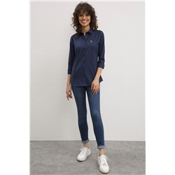 Kadın Lacivert Uzun Kollu Basic Gömlek