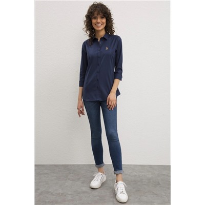 Kadın Lacivert Uzun Kollu Basic Gömlek
