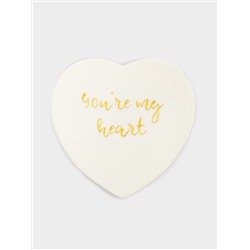 Подставка под кружку, 13х9 см, керамика/пробка, сердце, белая, Надпись