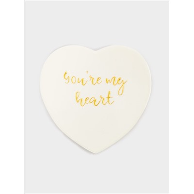 Подставка под кружку, 13х9 см, керамика/пробка, сердце, белая, Надпись