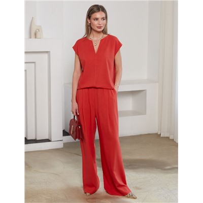 Свободный топ с V-вырезом и цельнокроеным коротким рукавом изо льна с вискозой