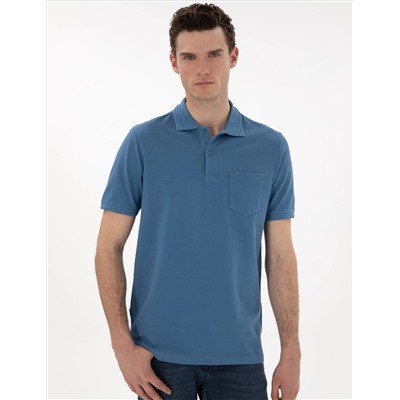 Koyu Mavi Regular Fit %100 Pamuk Polo Yaka Basic Tişört