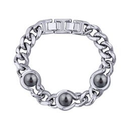 Браслет Знаки (Майорка темно-серая 12мм; покрытие родий) 18-20см, Есть комплект