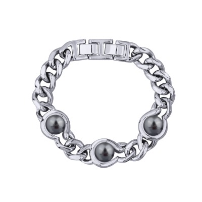 Браслет Знаки (Майорка темно-серая 12мм; покрытие родий) 18-20см, Есть комплект