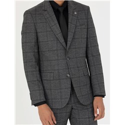 Füme Slim Fit Ekose Takım Elbise