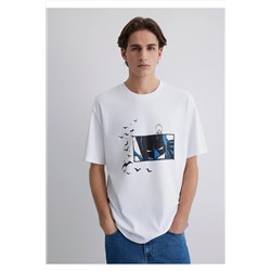 Mavi Batman Baskılı Beyaz Tişört Loose Fit / Bol Rahat Kesim 0612568-620