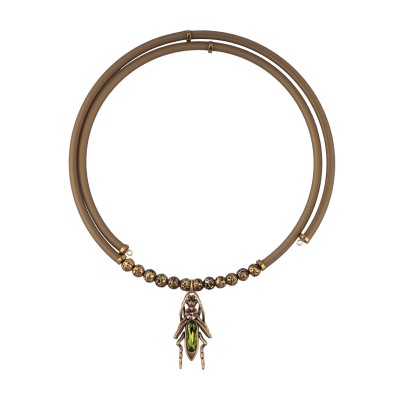 Колье Кузнечик (кристаллы SW зеленые, шампань; покрытие бронза), Есть комплект