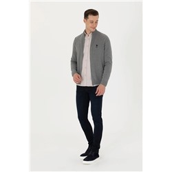 Erkek Gri Melanj Basic Triko Hırka