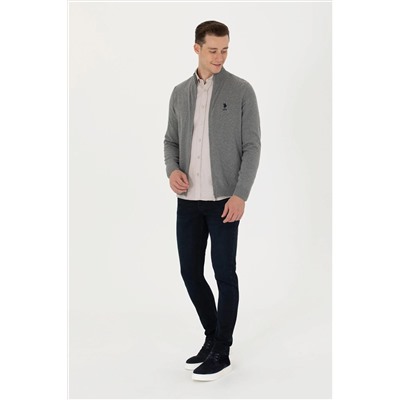 Erkek Gri Melanj Basic Triko Hırka