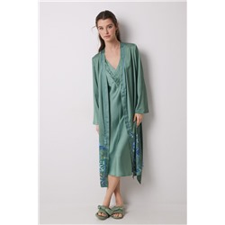 Bata midi satén verde flores