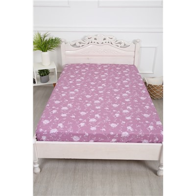 Простыня на резинке поплин Пиония-компаньон