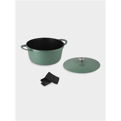 Кастрюля, 28 см, 6.3 л, с крышкой, с покрытием, алюминий, зелёная, Agile