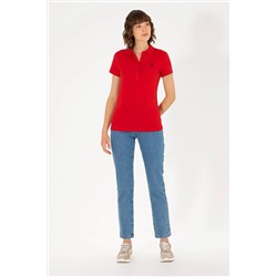 Kadın Kırmızı Basic Polo Yaka Tişört