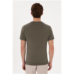 Erkek Slim Fit Bisiklet Yaka Koyu Haki Tişört