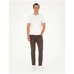 Ekru Slim Fit Bisiklet Yaka Triko Tişört