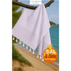 Calmera, Çizgili Peştemal | Pamuk - Doğal Saçaklı | Plaj, Havuz, Spa, Sauna, Spor, Seyahat Havlusu - Lila