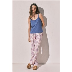 Camiseta tirantes volantes algodón azul