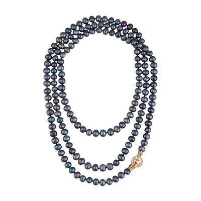 Колье (жемчуг бензиновый 8-9мм, фианит; покрытие золото) 140см, Есть комплект