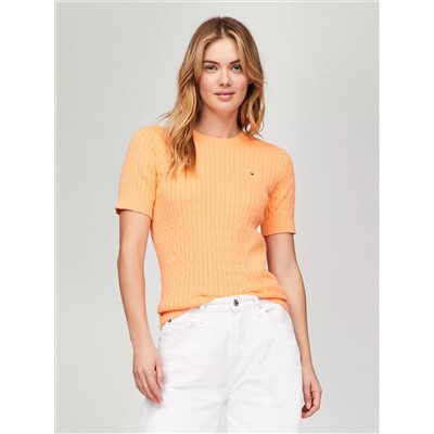 Short-Sleeve Cable Knit Sweater