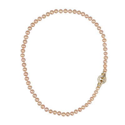 Колье (жемчуг нежный персик 7-8мм, фианит; покрытие золото) 50см, Есть комплект