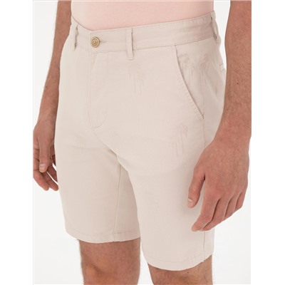 Bej Slim Fit Dokuma Şort