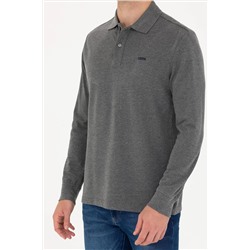 Erkek Antrasit Melanj Polo Yaka Basic Sweatshirt